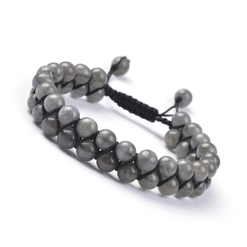 Cliobeads Carnelian Green Aventurine Amethyst Adjustable Gemstone Bracelet 6mm Double Layer Braided Stone Beaded Bracelet