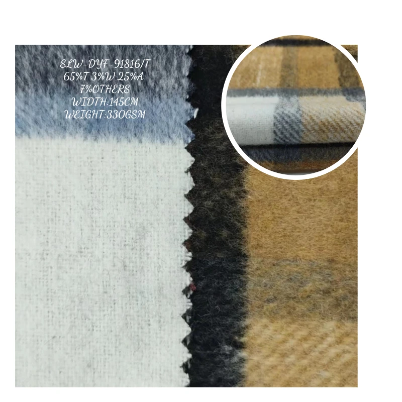 Fashion woven wool yarn dyed fabric plaid 320gsm polyester wool acrylic fabric for coat