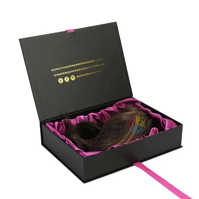 Custom Logo Embossing Box Packaging Pink Hair Weave Extensions Boxes Wig Box with Silk