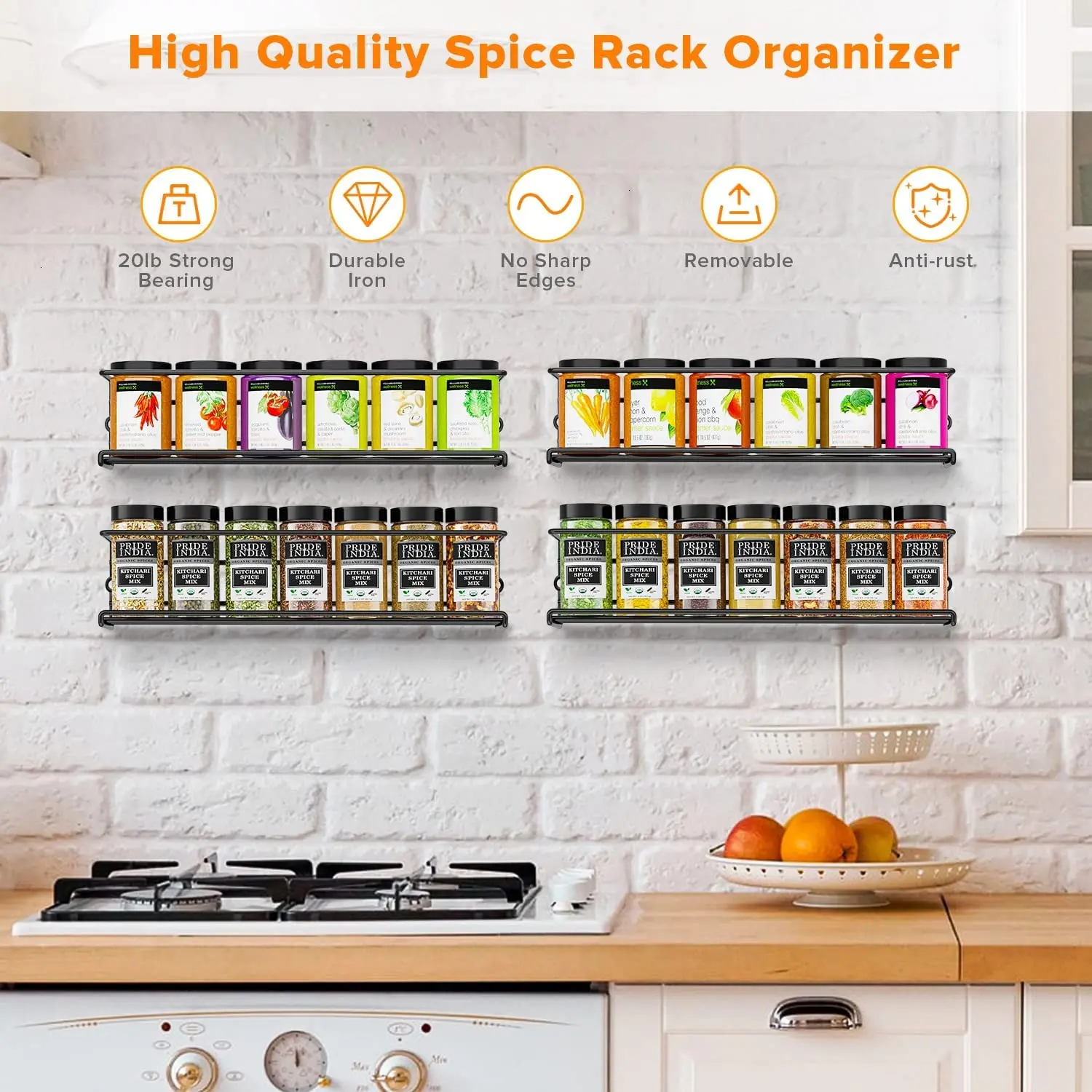 ORZ0206  Wall Mounted Stackable Spice Organizers Seasoning Organizer with Hooks & Screws Hanging Spice Racks For Wall Mount