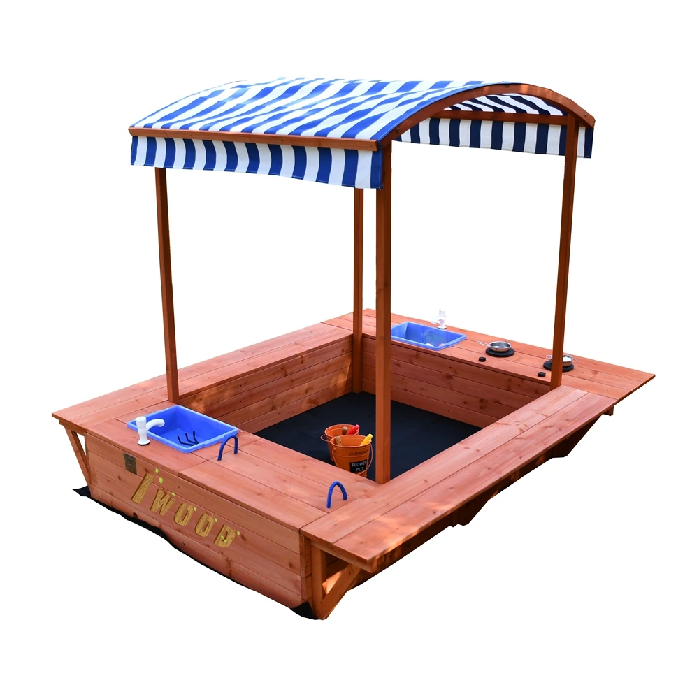 Оптовая продажа, деревянная Песочная коробочка для детей с навесом