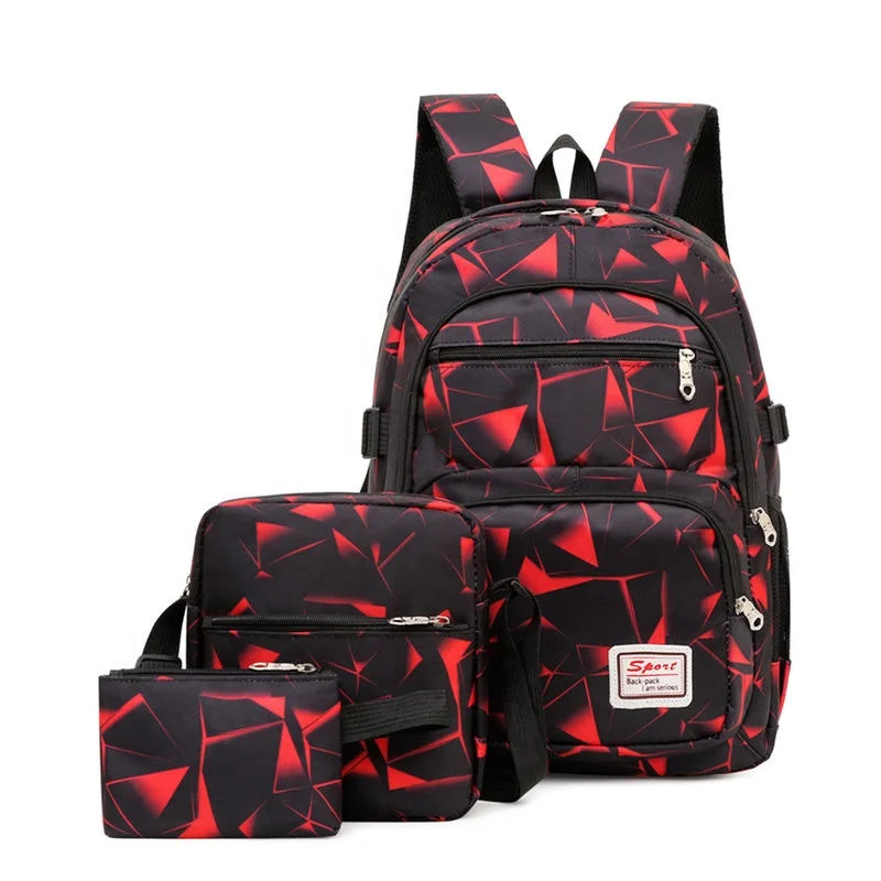 New trendy brand fashion casual college style flower backpack waterproof printed cloth three piece set girls school bags