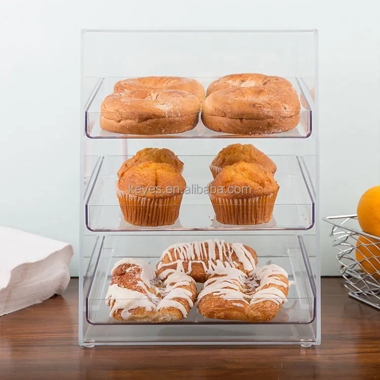 Bakery Counter Clear Acrylic Bread Display Stand Cake Display Case With 3 Tray