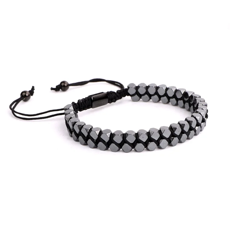 Hot Selling Fashion Jewelry Factory Made Hematite Bead Handmade Braided Macrame Bracelet Women Men
