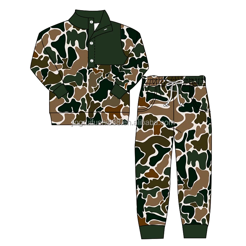 Hot Sale Kids Girls French Terry Sports Wear Tracksuits Long Sleeve Autumn Winter Two Pieces Outfits Camouflage Boys Set