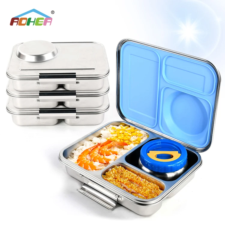 Aohea 100% BPA бесплатная коробка для бенто легко моется коробка для ланча из нержавеющей стали Экологически чистая коробка для бенто с изолированной банкой для супа