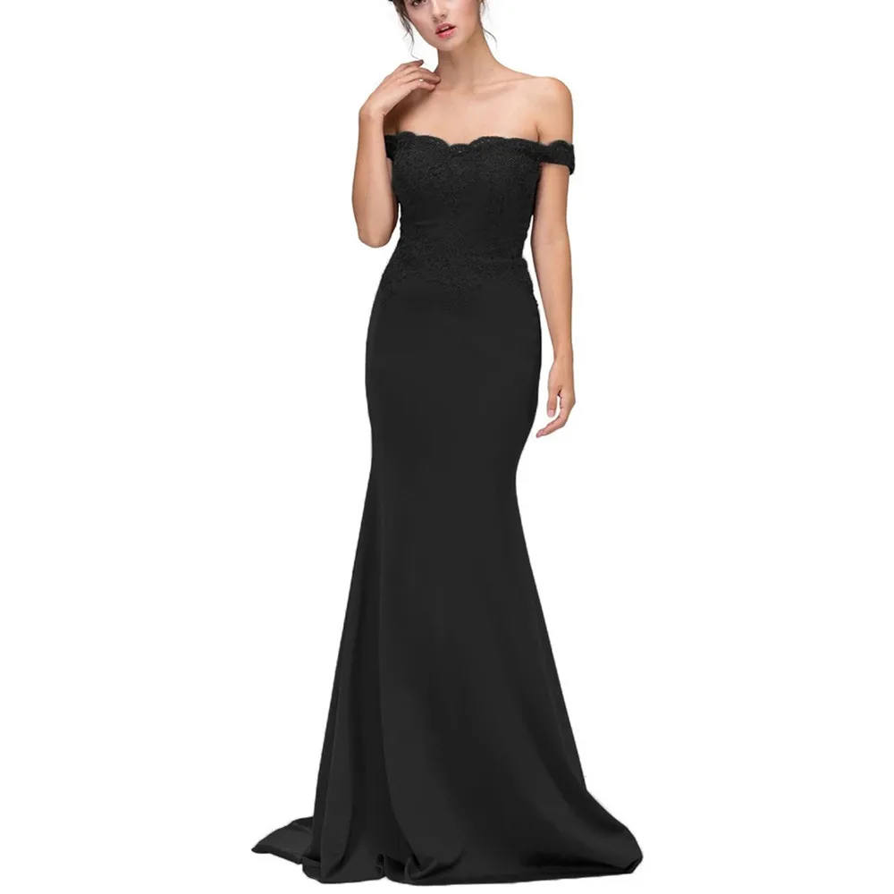 
Lace Appliqued Off-Shoulder Floor Length Long Formal Evening Party Dresses Women Lady Elegant 