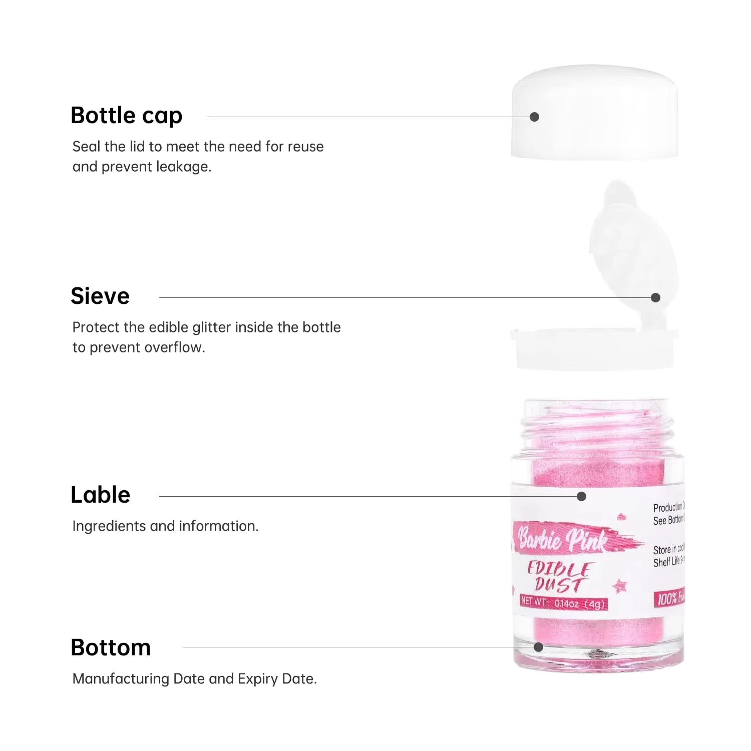 4g Shimmer Luster Dust for Cake Decorating Cocktail Baking Strawberries Chocolates Cupcakes