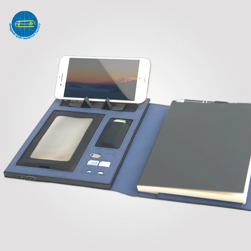 
2020 New Items A5 Pu Leather Portable Portfolio With Power Bank And USB 