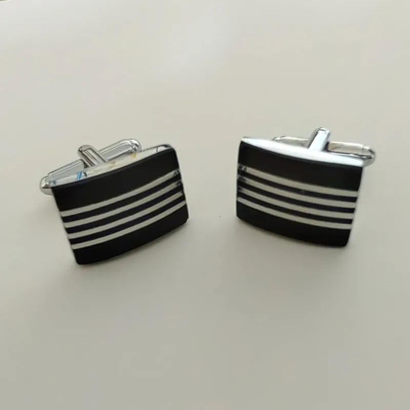 Black enamel stripe cufflink stock ready to ship cuff links for man as wedding gift