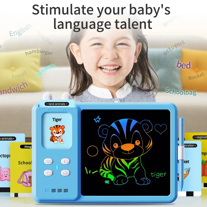 Kids Educational Word Learning Machine Toy Montessori Drawing LCD Writing Tablet Talking Flash Card for Toddler 112 Cards
