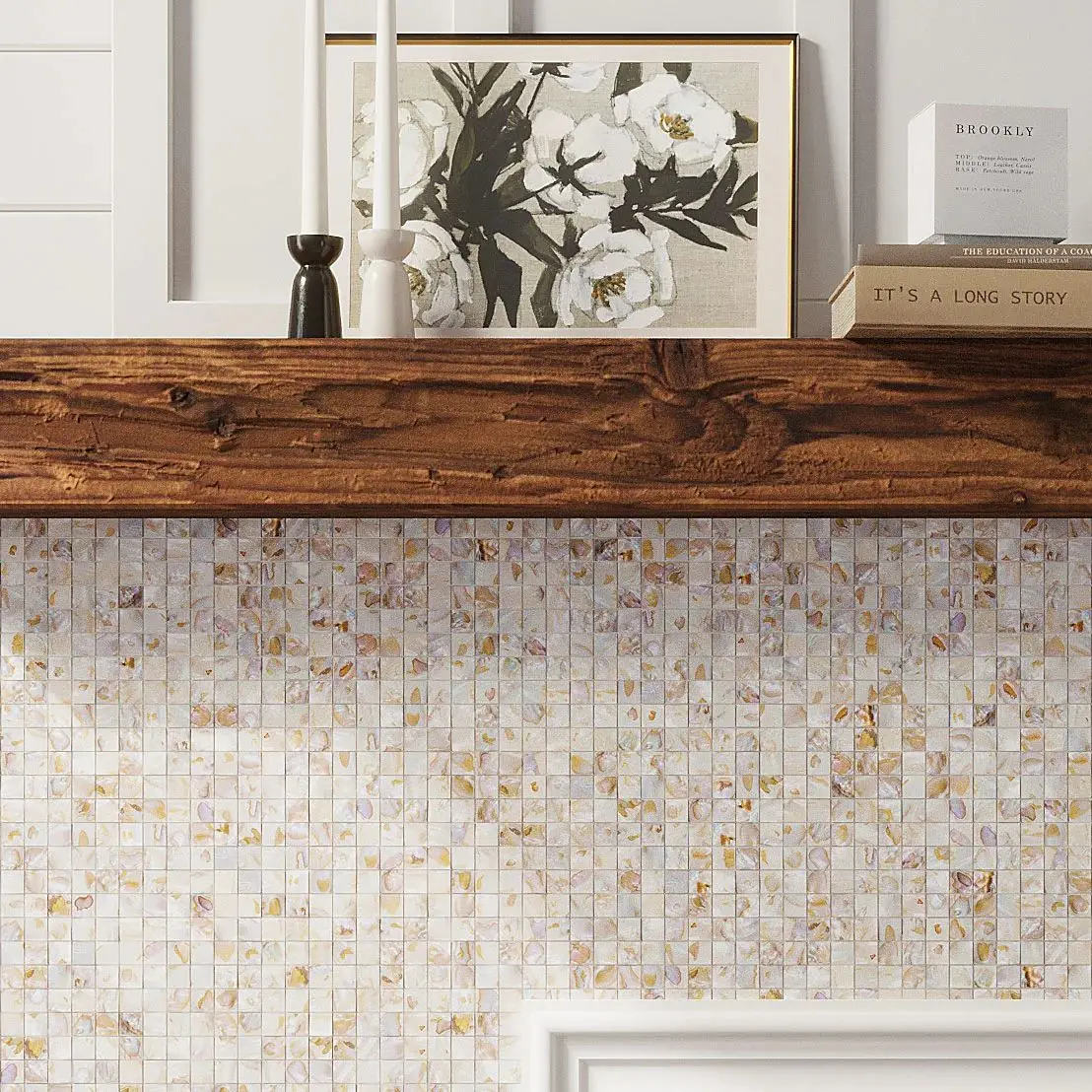 Art Cube 3d Natural Colorful Self Adhesive Peel And Stick Seamless Oyster Sea Seashell Square Mosaic Tile