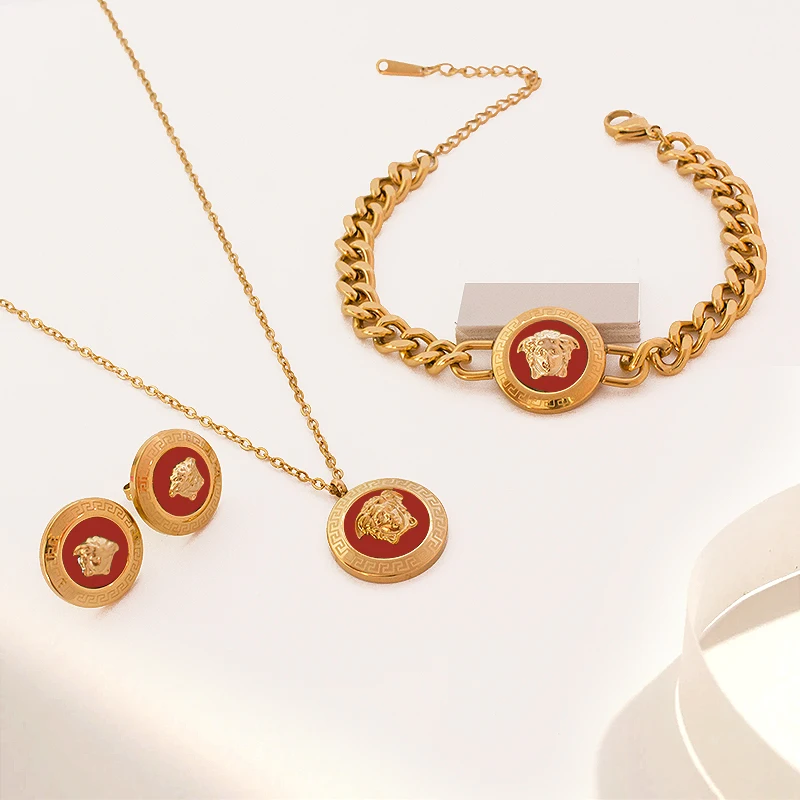 New Arrival Luxury 18k Gold Plated Stainless Steel Designer Jewelry Famous Brand Bracelet Necklace Earring Jewelry set