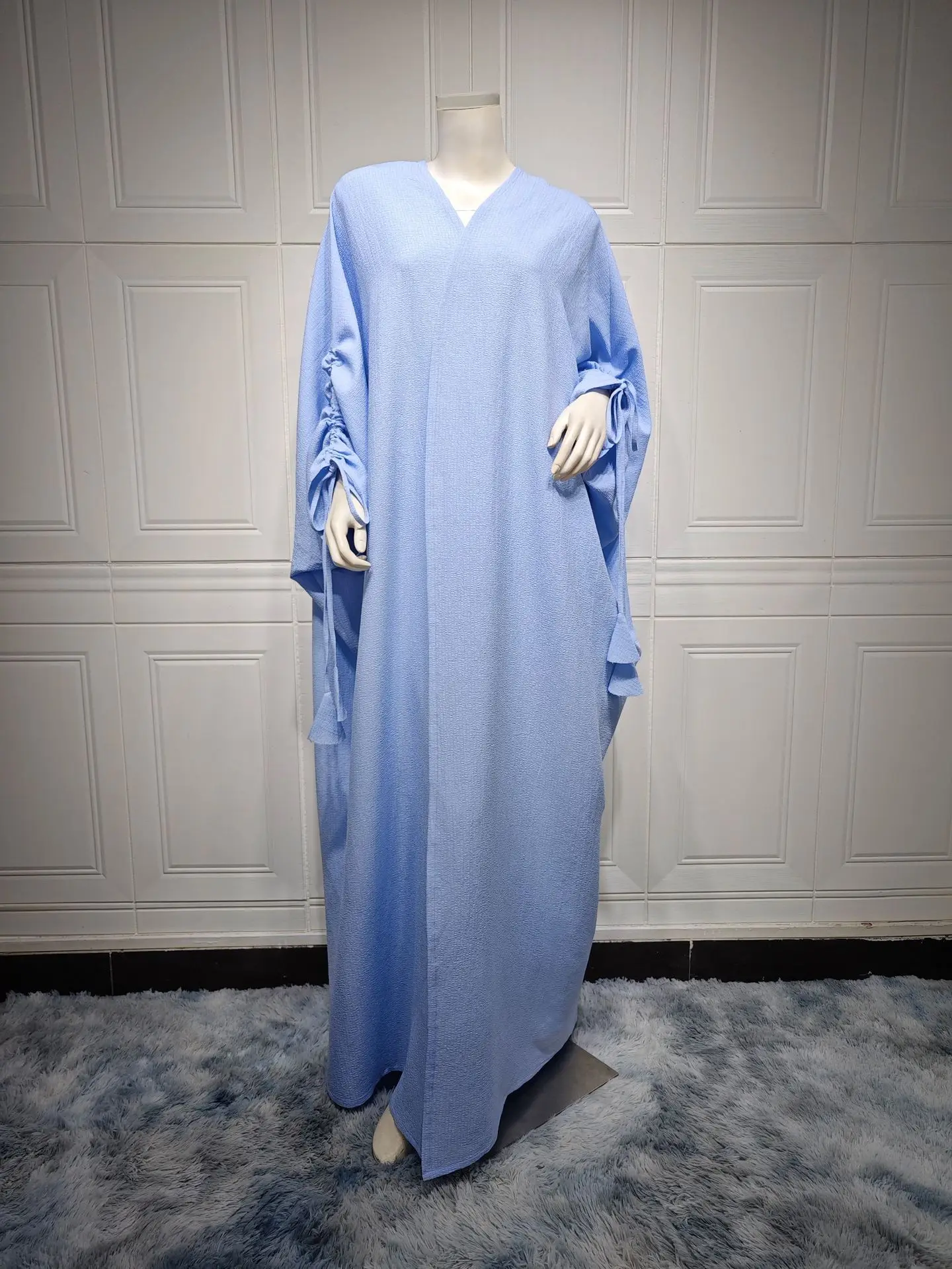 Eid Islamic Solid Fashion Simple Party Solid Drawstring Robe Open Abaya Dubai 2023 manufacturers Traditional Muslim Cardigan