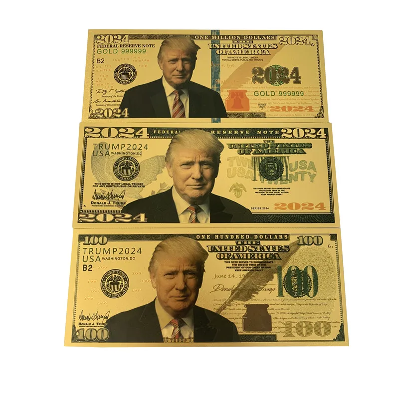 Новинка 2024 г. Лидер продаж 24k Золотая фольга Дональд Трамп США избирательные счета