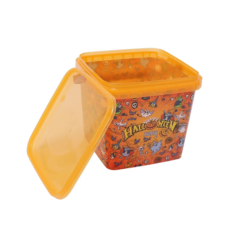 Custom factory Designed Square Food-Grade Plastic Snack Storage Box with Lid Handle Convenient Barrel Pails Drums Food Packaging