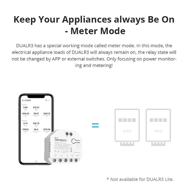 Sonoff DualR3 Wifi Two Gang Relay Module Power Metering Smart Switch