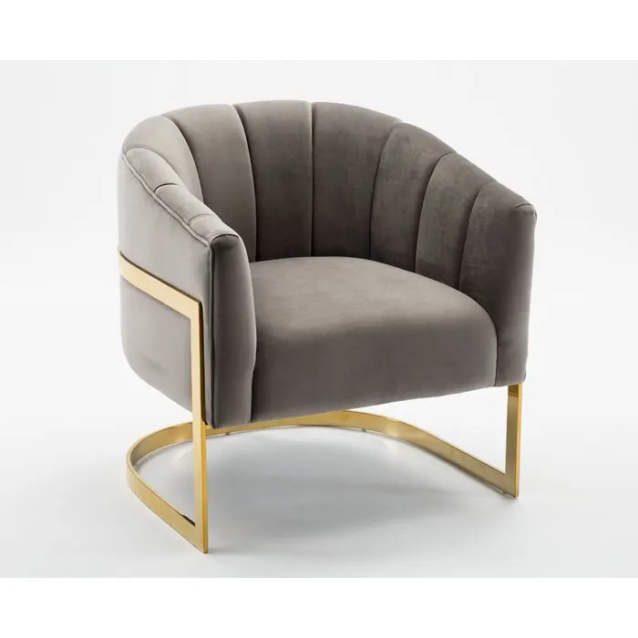 Modern Stainless Steel Base Velvet Upholstered Barrel Chair Accent Leisure Chair Armchair For Home Hotel Furniture