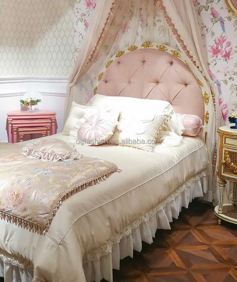 OE-FASHION House furniture Romantic pink villa children double princess french royal bedroom set luxury twin bed