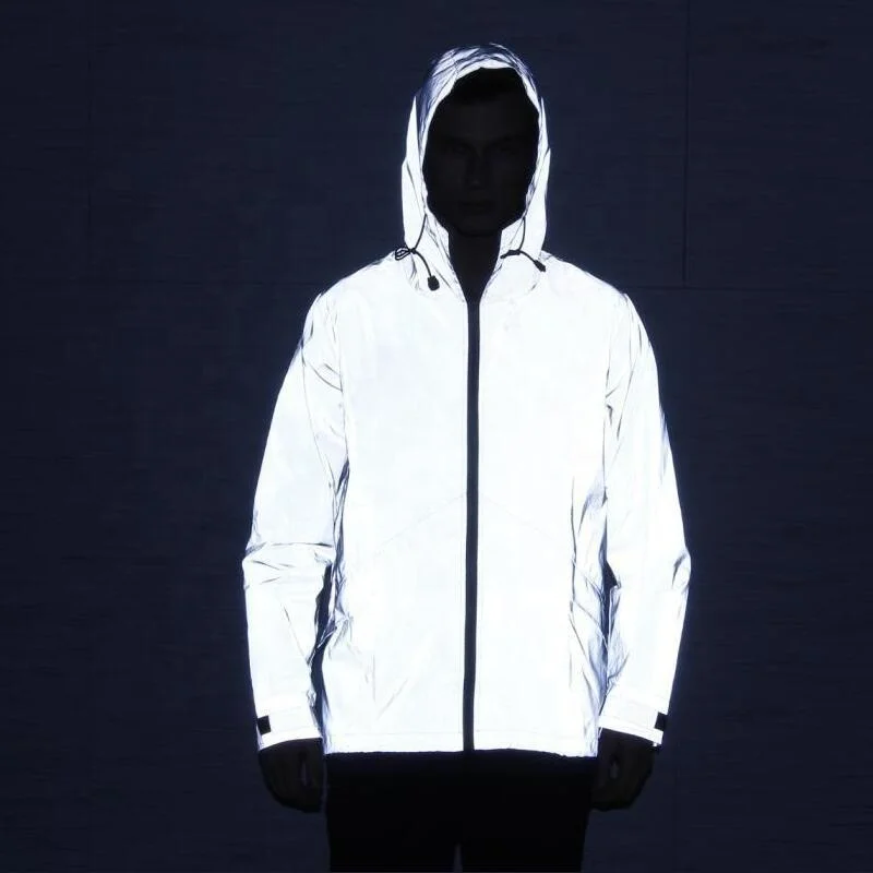 custom mens polyester reflective windbreaker jacket thin breathable mesh fabric patchwork gray man reflective waterproof jacket