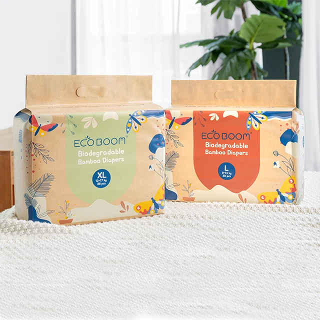 ECO BOOM fluff pulp bamboo pull up large size baby diaper in bales disposable organic training pants