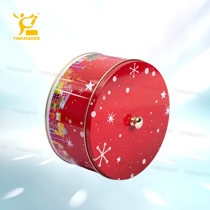 Food Printed Big Round Can Biscuit Cookie Cake Gift Metal Tinplate Toffee Candy Tin Large Plate Storage Box Screw Tin