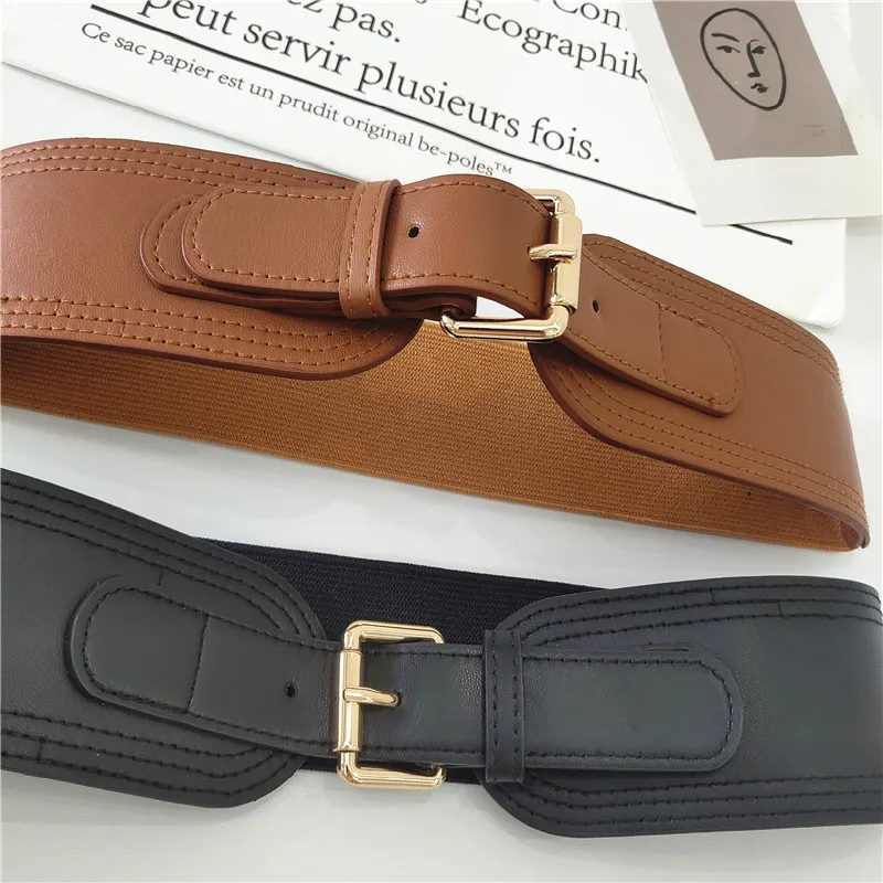 Лидер продаж, Женская эластичная лента из полиуретана с клипсой, Пряжка из сплава, широкий модный ремень для платья
