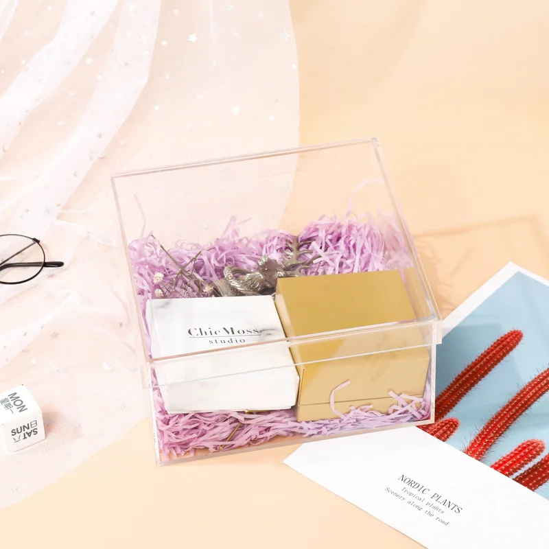 Wholesale Custom Transparent Gift Decoration Box Hand-made Display Box Acrylic Geometric Flower Box