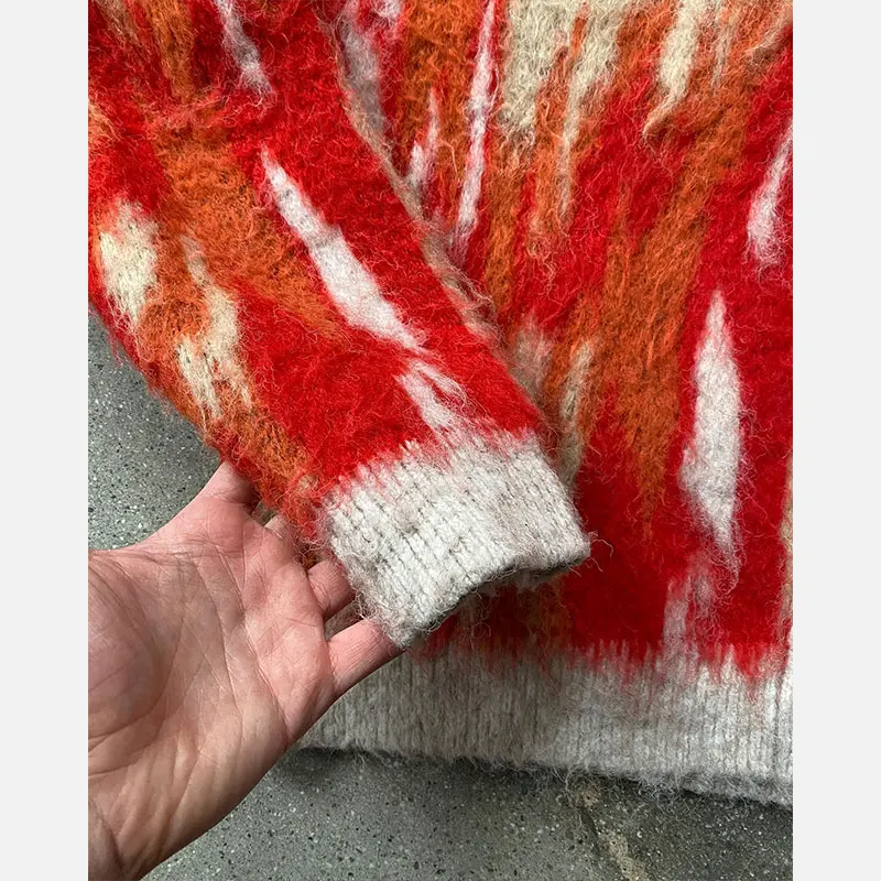 Winter Custom Furry knitwear Alpaca Wool Blend Jumper Winter Knitted Coat Men Warm Pullover Knitted Casual Wear Sweater