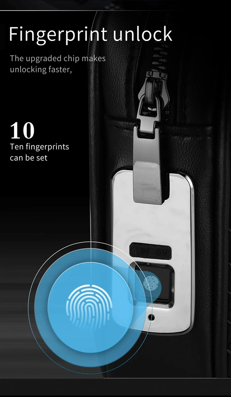 Biometric waterproof genuine cowhide leather smart handbag anti theft fingerprint lock clutch bag