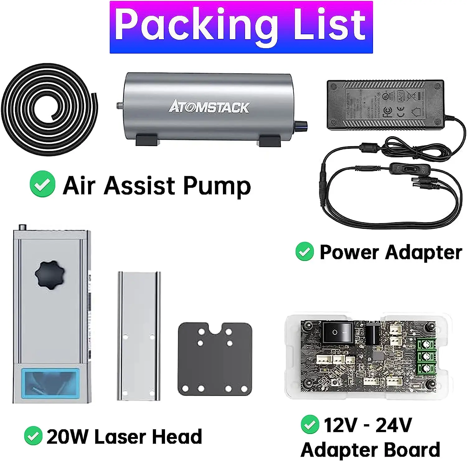 ATOMSTACK M100 Laser Module 20W Engraving Head with Air Assist Kit for All Laser Engravers 0.08*0.1mm Laser Spot Strong Cutting