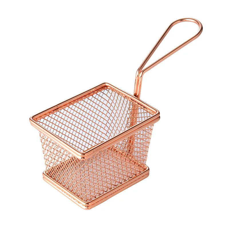 Fryer Basket Storage Snack Kitchen Restaurant Mini Gold Stainless Steel French Fries Serving Frying