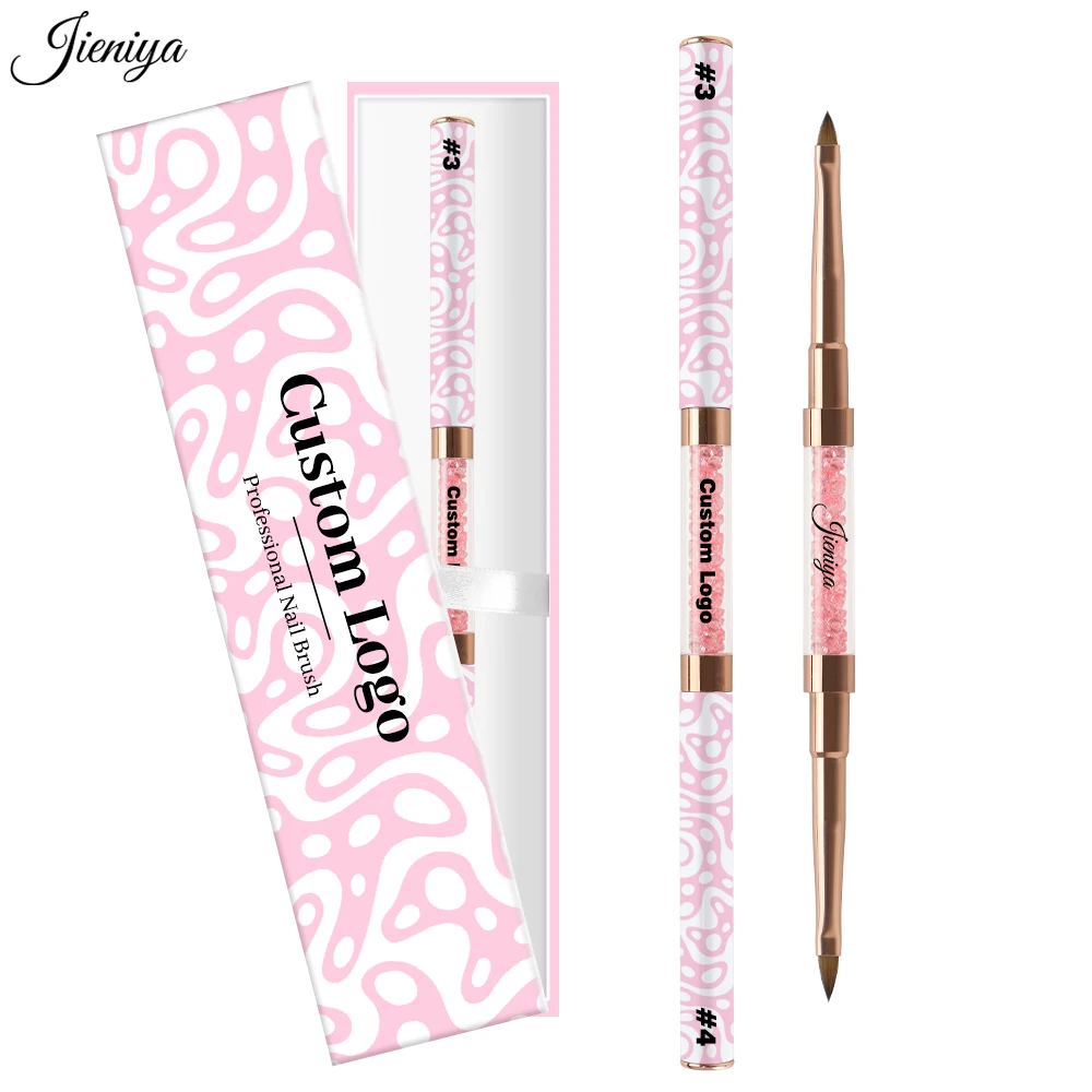 Custom Logo 7 models Pink Rhinestones Handle multiple sizes Pure sable 100% Kolinsky double head 3D Sculpture Brush Nail brush