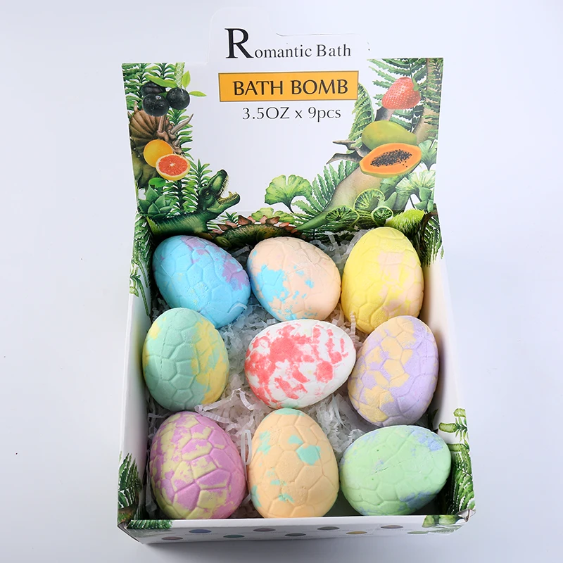 OEM  Dinosaur Egg Shape Bath Bombs With Toys Set 9x3.5Oz With Citric Acid Sea Salt Fruit Oil Sucrose Glycerin Trehalose