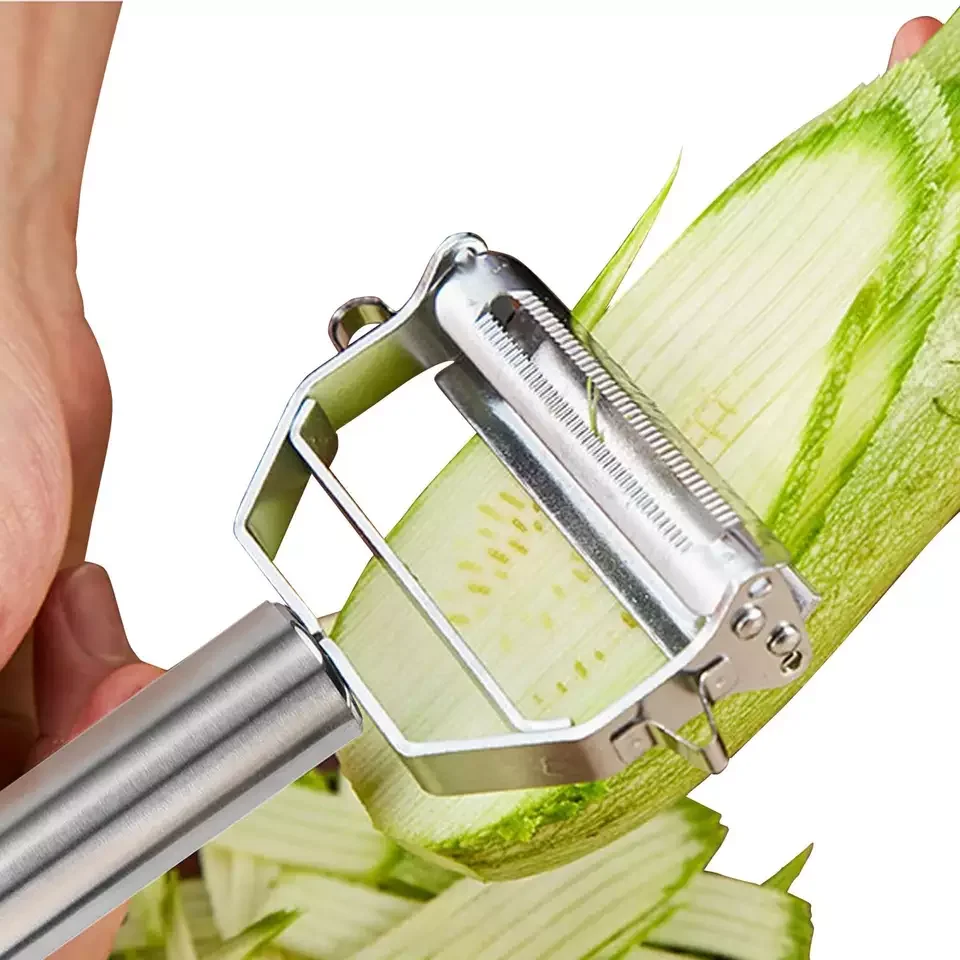 Hot Selling Multifunctional Fruit Vegetable Julienne Peeler Stainless Steel Hand Vegetable Peeler With Cleaning Brush