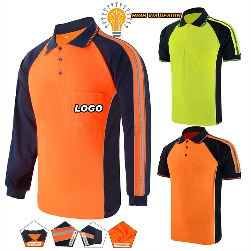 Custom Safety Construction Shirt High Visibility Long Sleeve Tshirt Reflective Work Polo T Shirts For Men Hi Vis Wear