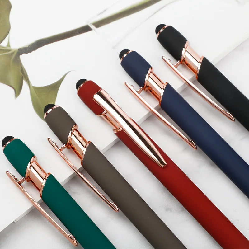 Business Gifts Ball Point Soft Cover Promotional Metal Rubberized Ballpoint Pen Aluminum Touch Stylus Custom Logo Pens