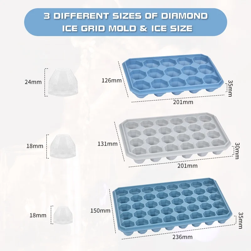 DUMO Hot Selling Handmade Whisky Beer Moulds 15-24-40 Cavity Diamond Silicone Ice Cube Tray Mold