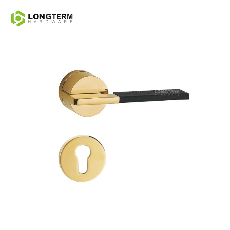 Internal Door Handle Lock Safety Interior Wood Door Lever Set Modern Black Leather Minimalist Zinc Alloy Door Handles