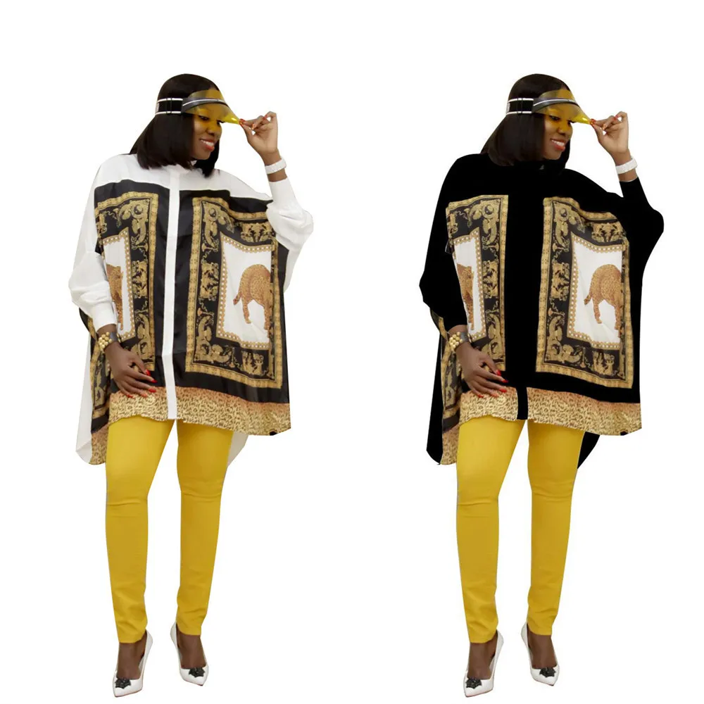 Front Short Back Long Loose Big Swing African Kitenge Dress Designs Tiger Print Classical Vintage Women Shirt Dress