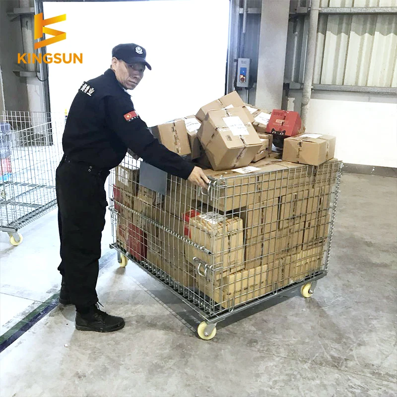 Collapsible stacking welded wire mesh container cage pallet for storage