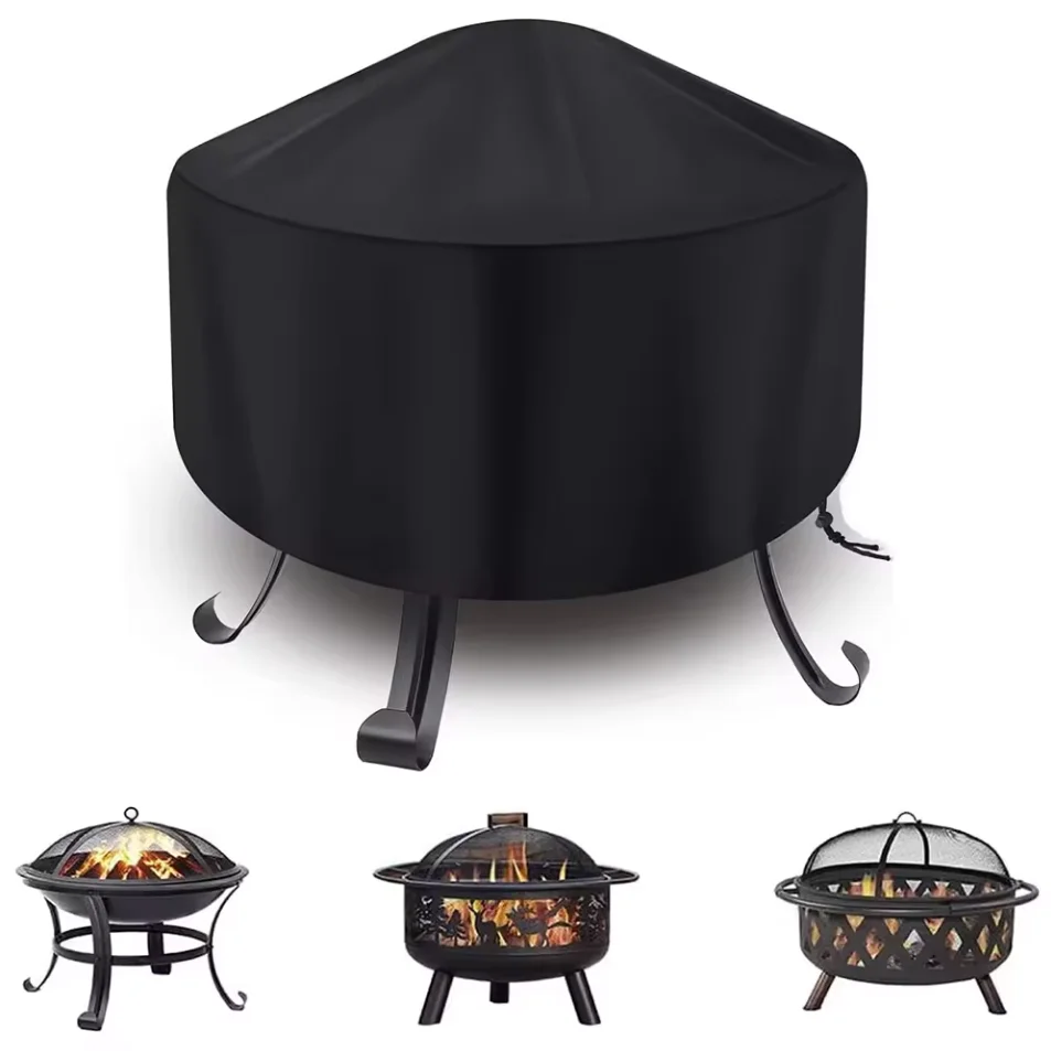 420D Heavy Duty Oxford Fabric Firepit Cover Round, Full Coverage Patio Outdoor Fireplace Cover, Waterproof Fire Bowl Cover