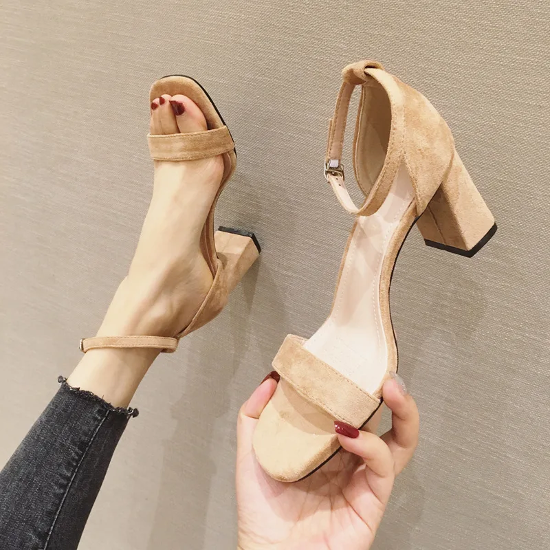 sh10914a women elegant suede shoes ladies high heels sandals square heel shoes