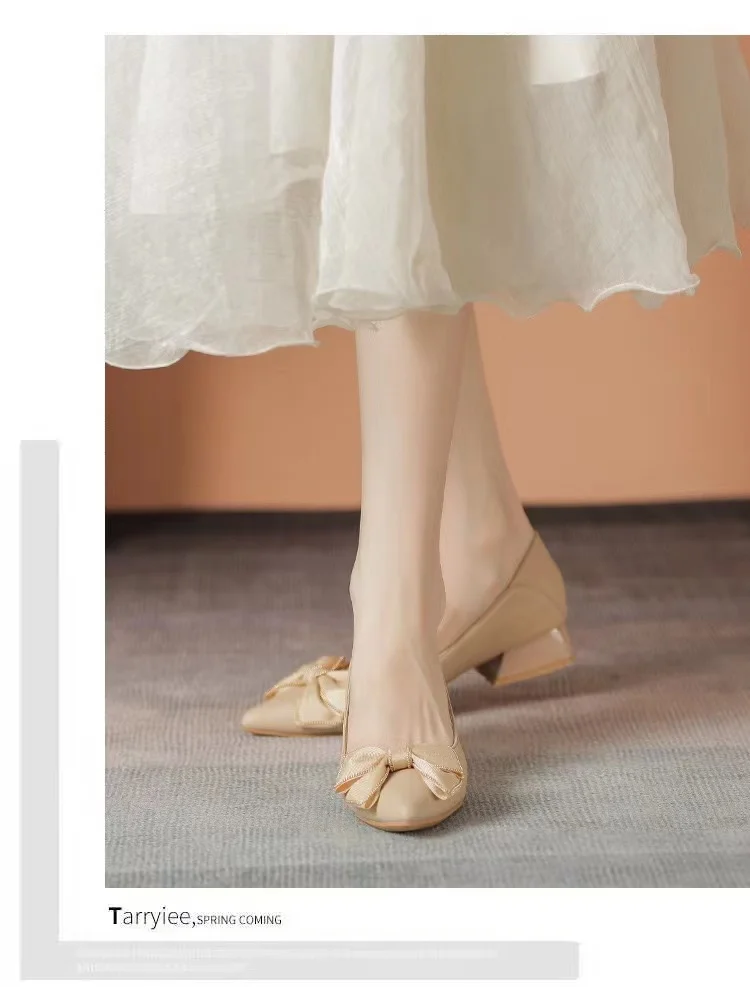 Genuine leather pumps women low heel shoes work office shoes