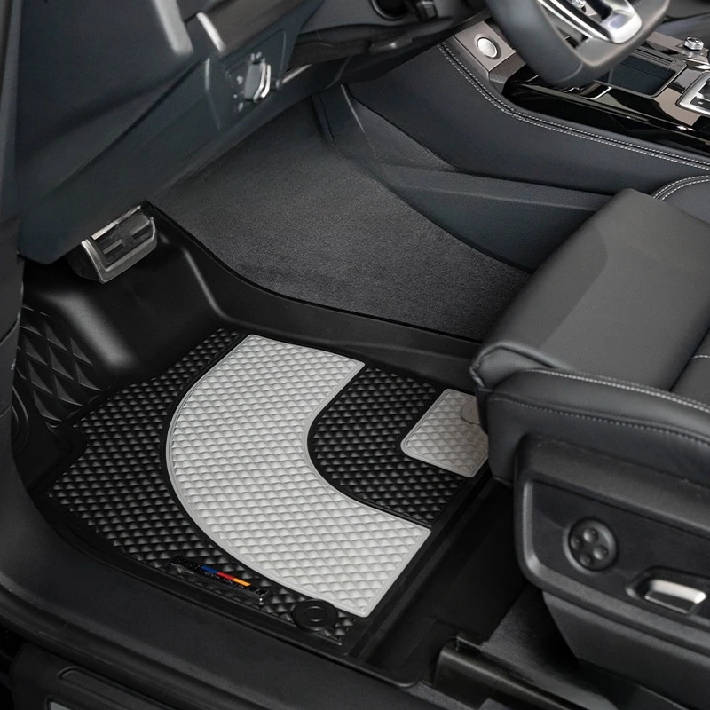 Customized Alloy LOGO LICHI Leather Car Mat Injection Molded Dual Color TPE 4pcs Car Foot Pad For Audi Q5
