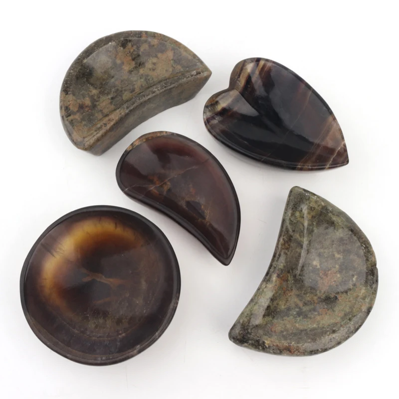 Wholesale Natural Carved Heart-shape Healing Fluorite Quartz Gemstone Crystal Fluorite Moon Bowl