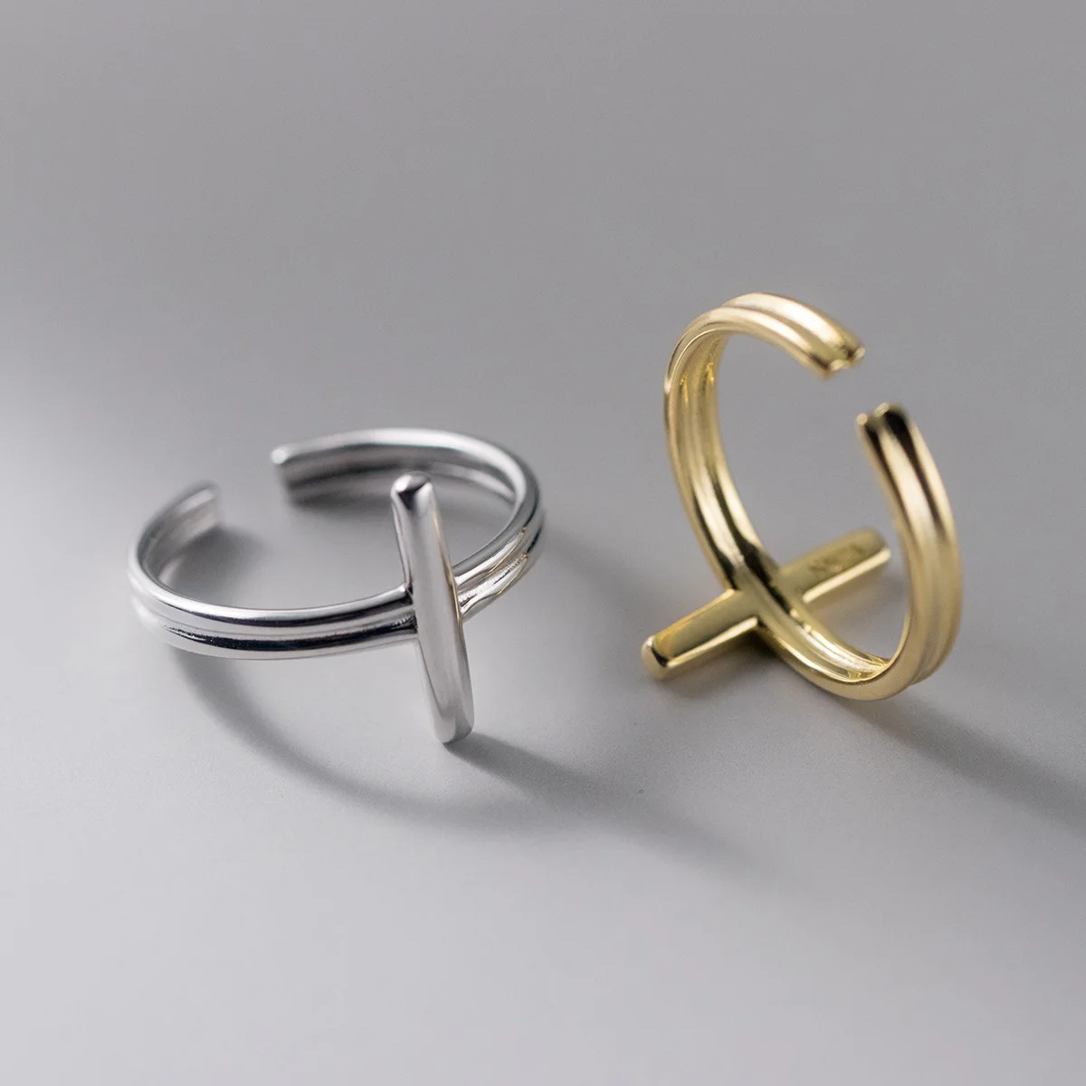 New Korean Style Fashion Jewelry Hip Hop Cross Minimalist Geometric Plain S925 Sterling Sliver Women Casual Open Rings