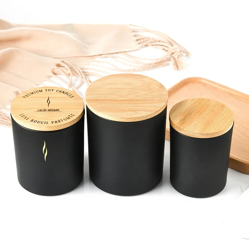 Halloween Craft Candle Jars Matte black Empty glass Candle Vessel with laser logo metal lid and box for candle making