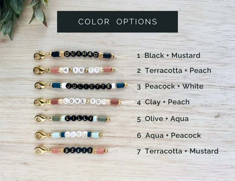Personalized Colorful Soft Ceramic Keychains Custom Gold Beaded  Initial Name Beaded Charm Keychain For Bridesmaid Mom Gifts