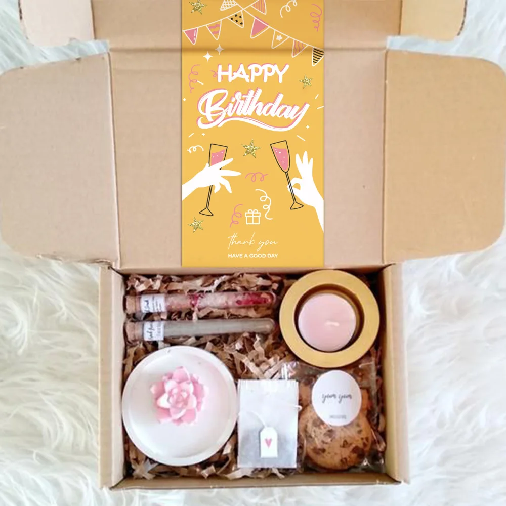 Customized Printed Happy Birthday Stickers Paper Waterproof Adhesive Sticker Sheet Gift Box Sealing Packaging Label